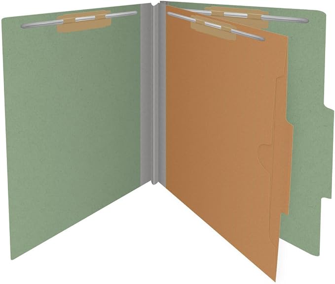 25 Pt. Pressboard Classification Folders, 2/5 Cut ROC Top Tab, Letter Size, 1 Pocket Divider, Green (Box of 10) - Image 3