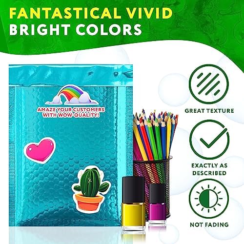 Metallic Bubble Mailers, Teal Glossy Padded Envelopes 5 x 9 Inches, Cushion Bubble Shipping Bags, Self Seal Mailing Envelopes, Pack of 250 - Image 6