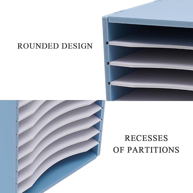 Vertical Desktop Sorter, 11 Slots Blue Mail Organizer File Organizer | PVC Paper Sorter Organizer with 11 Adjustable Compartments, Construction Paper Storage Mailbox for Home Office - Image 7