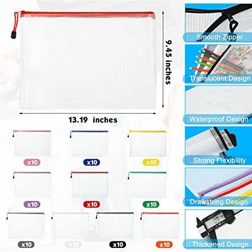Zhehao 100 Pcs A4 Mesh Zipper Pouch Bag Bulk with Zipper - Image 2