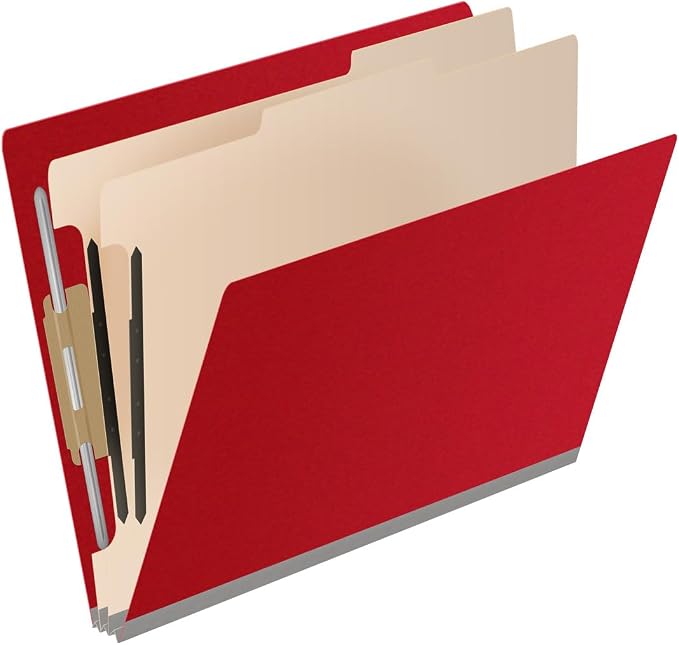 25 Pt. Pressboard Classification Folders, Full Cut End Tab, Letter Size, 2 Dividers, Deep Red (Box of 10) - Image 2