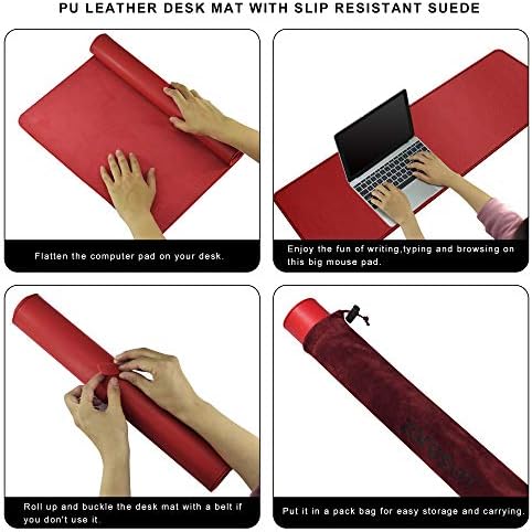 ZORESYN PU Leather Desk Mat 78.7 x 35.4 Inch Red - Image 6