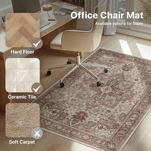 48"x60" Office Chair Mat for Hardwood Floor, Non-Slip Washable Brown Red - Image 3