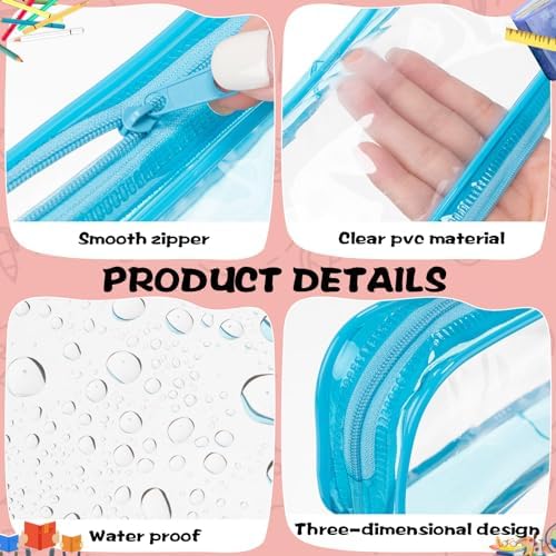 Fainne 50 Pcs Clear Pencil Pouch Bulk 7.87x1.38 Zipper Bag, Blue - Image 3