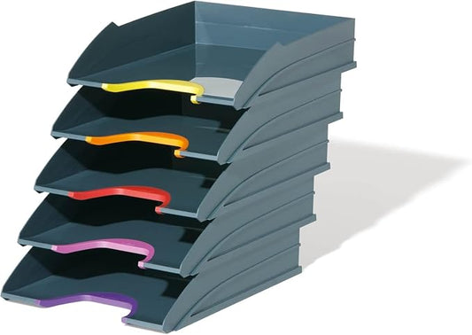 Durable VARICOLOR Gray Letter Tray - Set of 5 Stackable Color Coded Letter Trays - Letter Size Files - Perfect for Storing Documents and Paper Work by DURABLEOfficeProducts