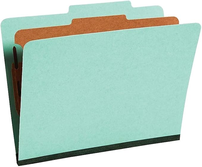 Staples 60% Recycled Pressboard Classification Folder, 1-Divider, 1.75" Expansion, Letter Size, Light Green, 20/Box - Image 5