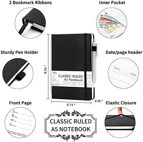 24 Pack Journal Notebook for Work, Feela Business Notebook Bulk Hardcover Lined Writing Journal with Pen Holder for Men Women Note Taking, with 24 Black Pens, 120 GSM, 5.1”x8.3”, A5, Black - Image 2