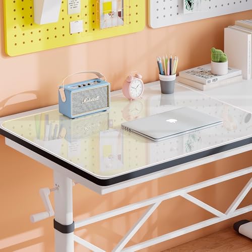 JAMBALAY Tempered Glass Desk Pad to Protect Desk, 32" x 20" Office Desk Pad for Keyboard and Computer Monitor, Clear Desk Protector Pad, Clear Desk Mat for Desktop Dry Erase by JAMBALAY