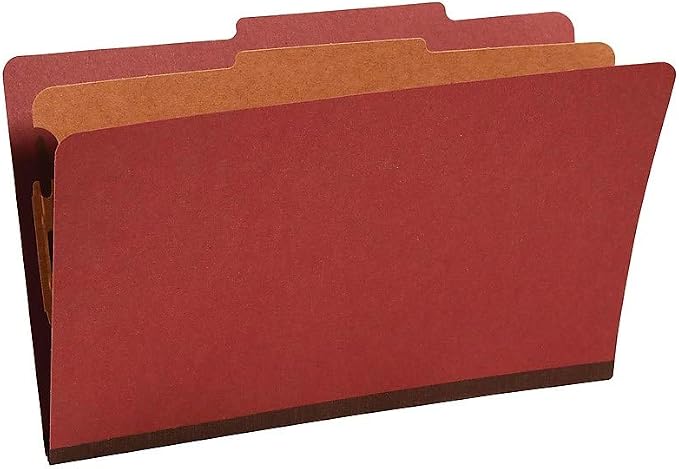 Staples Classification Folders, Legal Size, 2/5‑Cut Top Tab, Red, 1‑Divider, Heavy‑Duty Fastener Design – 20/Box - Image 2