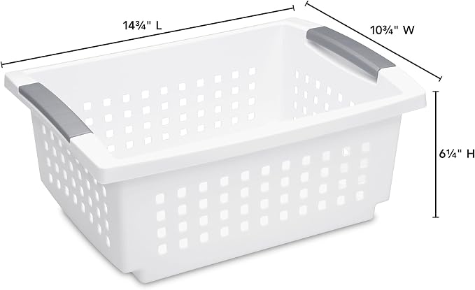 Sterilite 16 Pack Medium Stacking Basket, Open Top Storage Bin with Handles, White - Ideal for Home Closets, Kitchens, or Office Organization - Image 4