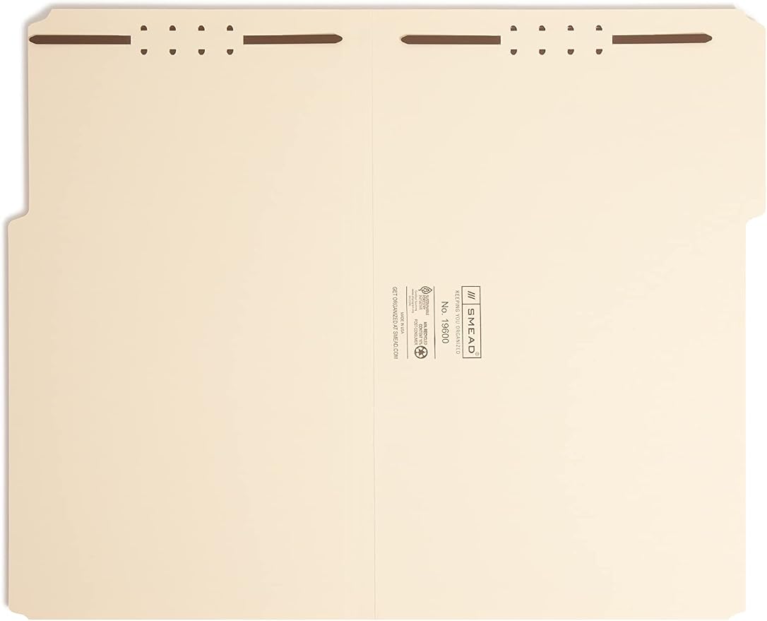 Smead Heavy-Duty Fastener File Folder, 2 Fasteners, 1/3-Cut Tab, Legal Size, Manila, 50 per Box (19600) - Image 2