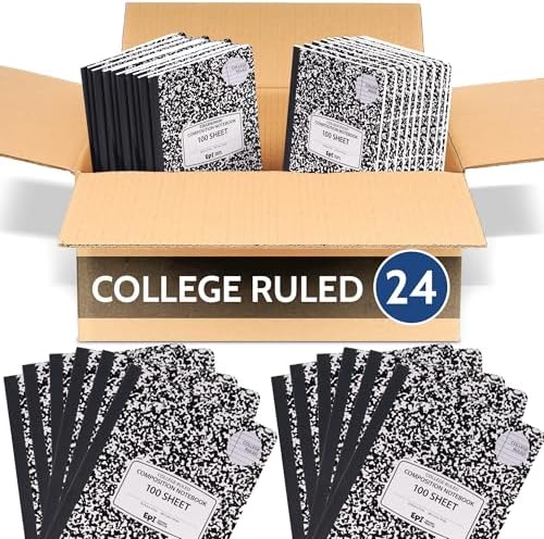 24 Pack - EPI College Ruled Composition Notebook Black - 200 Pages (100 Sheets), 9-3/4 x 7-½ - Classroom Back to School Supplies, Heavy Duty, Durable Hardcover Office Notebooks, Sewn by EPI