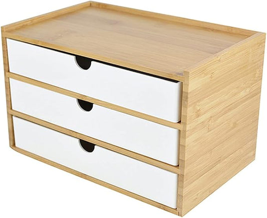 WAYUTO 3-Tier Bamboo Desktop Organizer Simple Wooden Tabletop Storage Organization Box Multi-Scene Drawer Units for Home Bathroom Office White 3-Drawer by WAYUTO