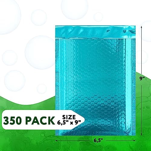 Metallic Bubble Mailers, Teal Glossy Padded Envelopes 6.5 x 9 Inches, Cushion Bubble Shipping Bags, Self Seal Mailing Envelopes, Pack of 350 - Image 2