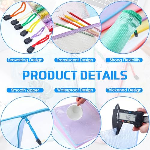 200 Pcs A4 Mesh Zipper Pouch Bulk Waterproof Mesh Zipper Organizer Plastic File Folder Case for School Office Supplies Document Board Games Puzzle(Colorful) - Image 3