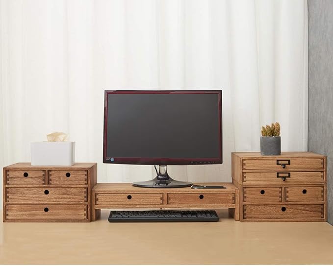 KIRIGEN Wood Desk Organizer with 4 Drawers, Desktop Storage, Brown 34-DBR | 3-Tier Solid Wood Cabinet Holds Letter-Size Paper, Mail, Makeup, Crafts, and Home Office Supplies, Fully Assembled - Image 8