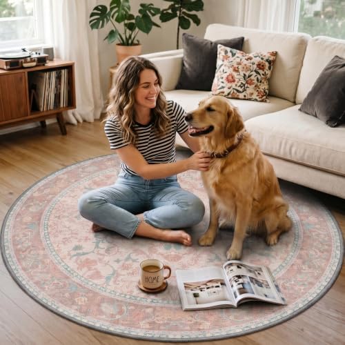 5FT Round Office Chair Mat for Hardwood Floor, Non-Slip Washable Pink - Image 3