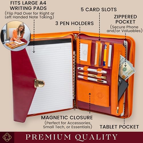 Business Portfolio- Premium Vegan PU Leather Padfolio with Durable Zipper & 13 inch Tablet Sleeve. Resume Folder for Interview & Documents Organizer. Gift Box & Pen Included - Image 3