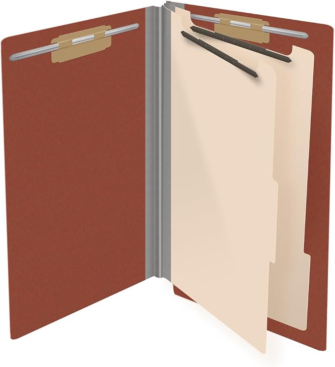 Ecom Folders End Tab Pressboard Classification Folders | Legal Size 25 Pt Stock with 2 Dividers and 2" Tyvek Expansion | Medical, Legal & Office Records Organizer | Brick Red, Box of 10 - Image 4