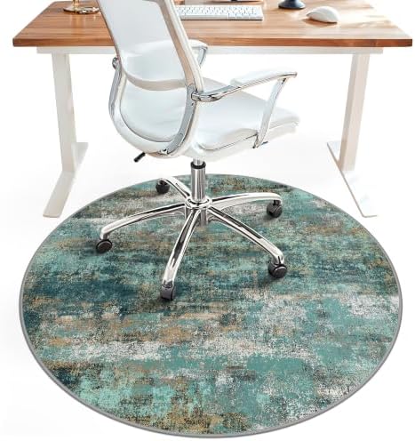 5FT Round Office Chair Mat for Hardwood Floor, Non-Slip Washable Teal Blue by BESBLEE