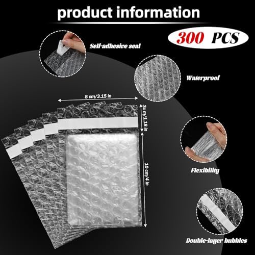 Frienda 300 Pcs Self Adhesive Bubble Bags Packing Pouches, 3.15" X 4" - Image 2