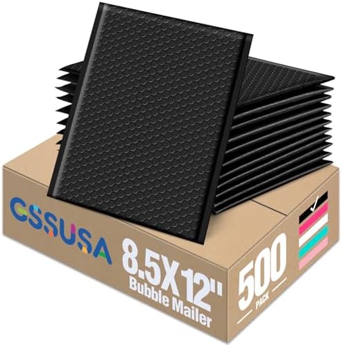 GSSUSA Black Bubble Mailers 8.5x12" 500 Pack Padded Envelopes Self Seal by GSSUSA