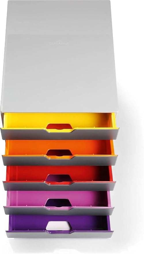Durable Varicolor 5 Drawer Unit - Gray Desktop Drawer Set with 5 Color Coded Draws - Perfect for Storing Documents and Paper Work - Image 6