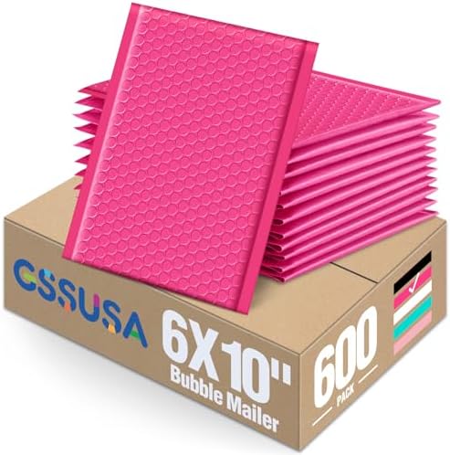GSSUSA Pink Bubble Mailers 6x10 Inches 600 Pack Padded Poly Mailer by GSSUSA