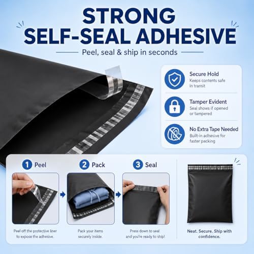 Fuxury Large Poly Mailers 14.5x19" 100Pcs,Shipping Bags for Clothing,Black - Image 3