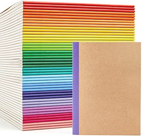 feela 48 Pack Composition Notebooks Bulk, Kraft Cover Lined Blank College Ruled Composition Travel Journals with Rainbow Spines For Women Students Business, 60 Pages, 8.3”x 5.5”, A5, 16 Colors by feela