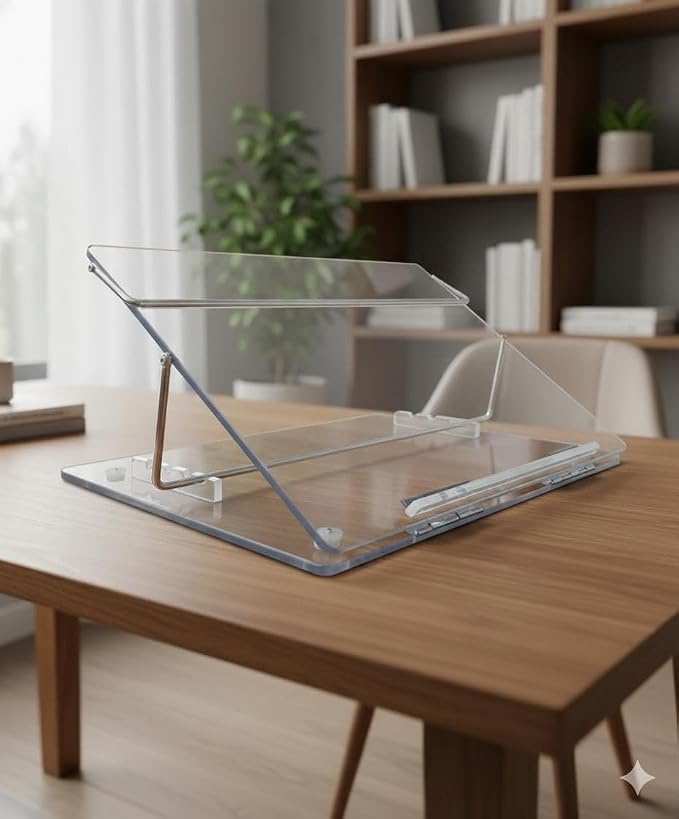 Table Top Elevator, Adjustable in Line Document Holder Ergonomic Slanted Writing and Reading Stand for Desktop (Transparent Clear, 12 x 16 inch) by LUVYANSH