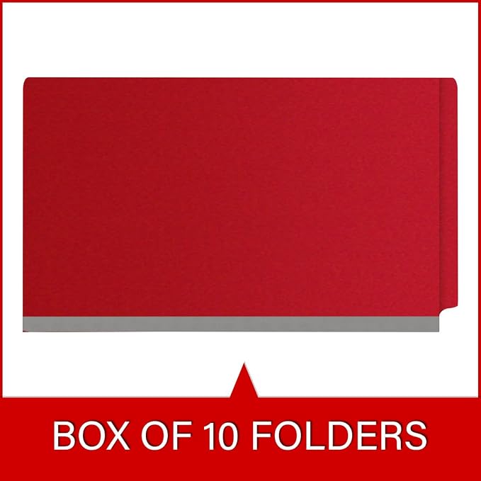 Ecom Folders Top Tab Pressboard Classification Folders | Legal Size 25 Pt Stock with 1 Divider | 2/5 Cut ROC Tab for Medical & Office Filing | 4 Filing Sections | Deep Red, Box of 10 - Image 6