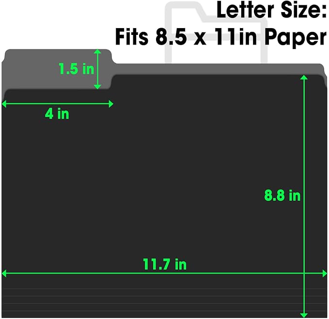 120 Pack File Folders 8.5 x 11 Inch, 1/3 Cut Tab Black File Folders Letter Size, School Business Office Filing Folder for Document, Black - Image 3