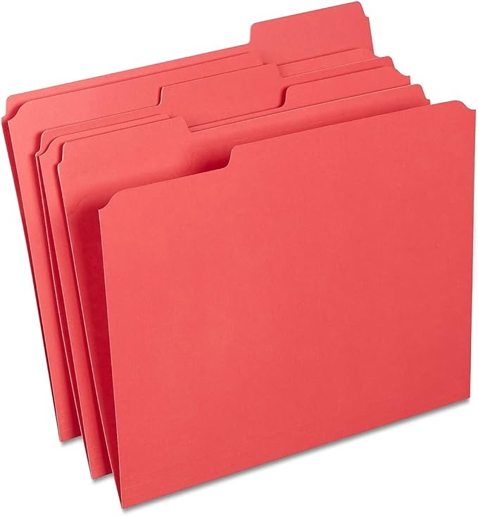 Staples Reinforced Colored File Folders, Letter Size, 3‑Tab Design, Red, Heavy‑Duty Construction, 100/Box by Staples