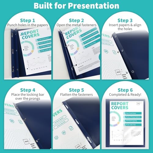 Heavy-Duty Report Covers with 3 Prongs, 100-Sheet Capacity, Navy, 10 Pack - Image 5