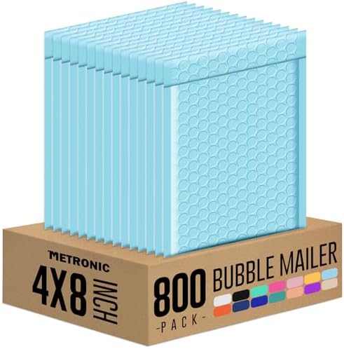 Metronic Bubble Mailers 4x8 Inch 800 Pack Light Blue Bubble Envelopes by METRONIC