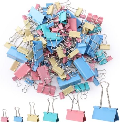 Jetec 200 Pcs Colorful Mixed Sizes Binder Clip Paper Clamp Metal Paper Clip by Jetec