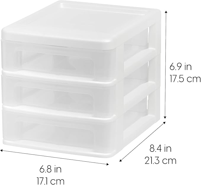 Bundle of IRIS USA Plastic Stacking Desk Top 3-Drawer Storage Organizer, 2-Pack, Small, White + IRIS USA Medium 3-Drawer Desktop Organizer with Open Tray Top, 2 Pack, Plastic Drawer Storage Container - Image 4