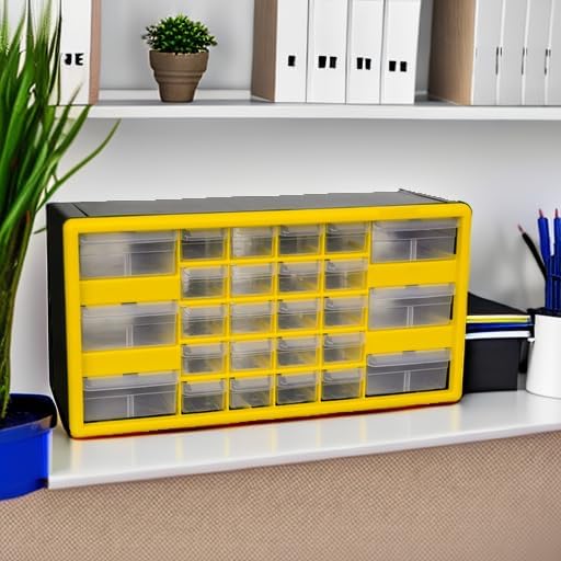 Akro-Mils 26-Drawer Plastic Storage Cabinet, 20"W x 6"D x 10"H, Yellow | Plastic Cabinet w/ Drawers for Garage Organization, Beads, Building Bricks Storage, Teacher Toolbox, Makeup Organizer, 10126 - Image 2