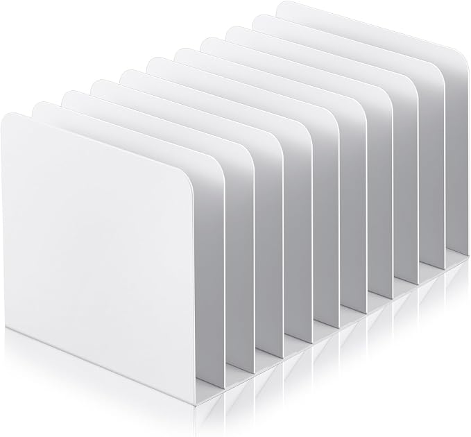 Suzile Metal Desktop File Organizer, 10 Compartments, Vertical File Sorter, White, 5.79" W x 10.63" L x 5.41" H, Office, Reception Areas, Workspace by Suzile