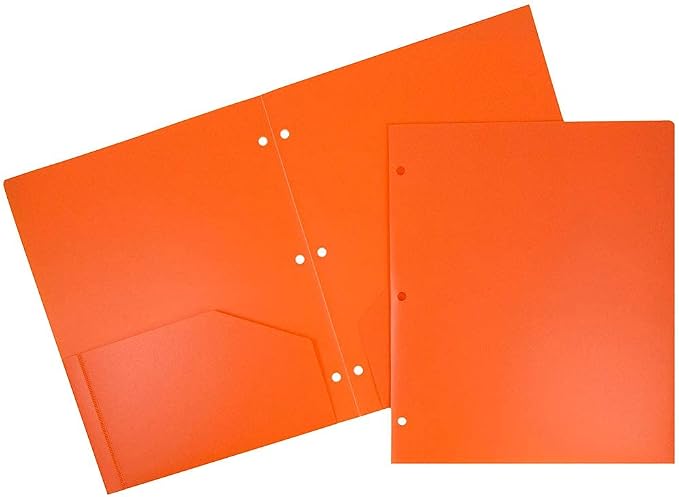 JAM PAPER Heavy Duty Plastic 3 Hole Punch Pocket Folders - Extra Tough School Folders - Orange - 6/Pack by JAMPaper