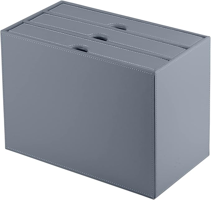 PU Leather Desk Organizer with 3 Drawers,Executive Office Supplies Desktop Filing A4 File Cabinet/Holder for Jewelry/Bill/Paper/Documents/Makeup Home Decor Stationery Storage Box,Grey - Image 5
