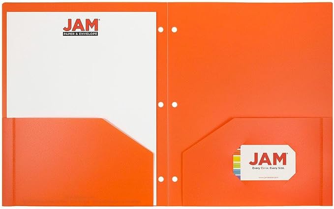 JAM PAPER Heavy Duty Plastic 3 Hole Punch Pocket Folders - Extra Tough School Folders - Orange - 24/Pack - Image 5
