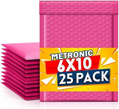Metronic Bubble Mailers 6x10 25 Pack Pink Seaf Seal Padded Envelopes by METRONIC