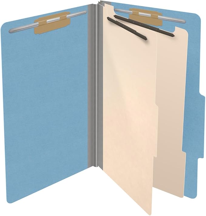18 pt Heavy Duty Top Tab Color Folders, 2/5 Cut ROC Top Tab, Legal Size, 2 Dividers, Blue (Box of 10) - Image 4