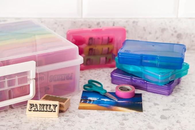 IRIS USA Photo Storage Box |Made in USA| 16 Cases - (2-Pack) - Clear/Multi | Fits 4" x 6" Pictures / Built-In Handle / Organizing Containers for Tasks, Stickers, Ephemera & Flashcards - Image 7