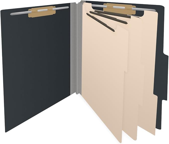 25 Pt. Pressboard Classification Folders, 2/5 Cut ROC Top Tab, Letter Size, 3 Dividers, Black (Box of 10) - Image 4