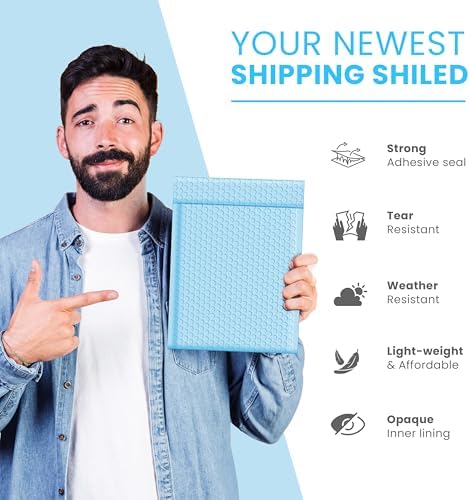 Light Blue Bubble Mailers 6x10, Poly Padded Envelopes #0, 250 Pack - Image 3