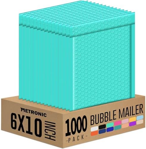 Metronic 1000 Pack Bubble Mailer 6x10 Inch Teal,Usable Size 6x9" Waterproof Padded Envelopes,Self-Seal Modern Bubble Mailers Cushioning for Shipping,Jewelry Makeup Supplies, Packaging Bulk by METRONIC