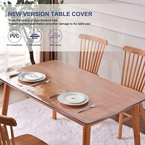 Table Protector Cover Clear Plastic Tablecloth Protector Glass Plastic Tablecloth Waterproof Wipeable Vinyl PVC for Rectangle Dining Tables Mat Pad Furniture Protector Good for 44x102 Inch Non-slip - Image 5